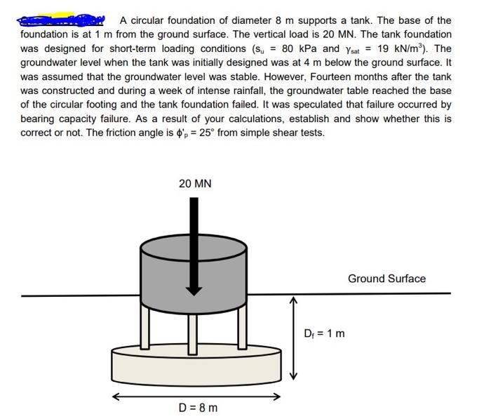 Solved A Circular Foundation Of Diameter 8 M Supports A | Chegg.com