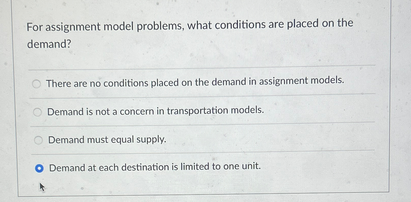 Solved For assignment model problems, what conditions are | Chegg.com