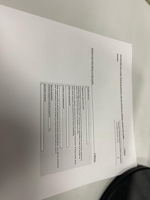 Durine Ad Class under following section we cance 2 Marks Explain any two items in the table que son and answer combinaton. Yo