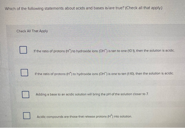 Solved Which of the following statements about acids and | Chegg.com