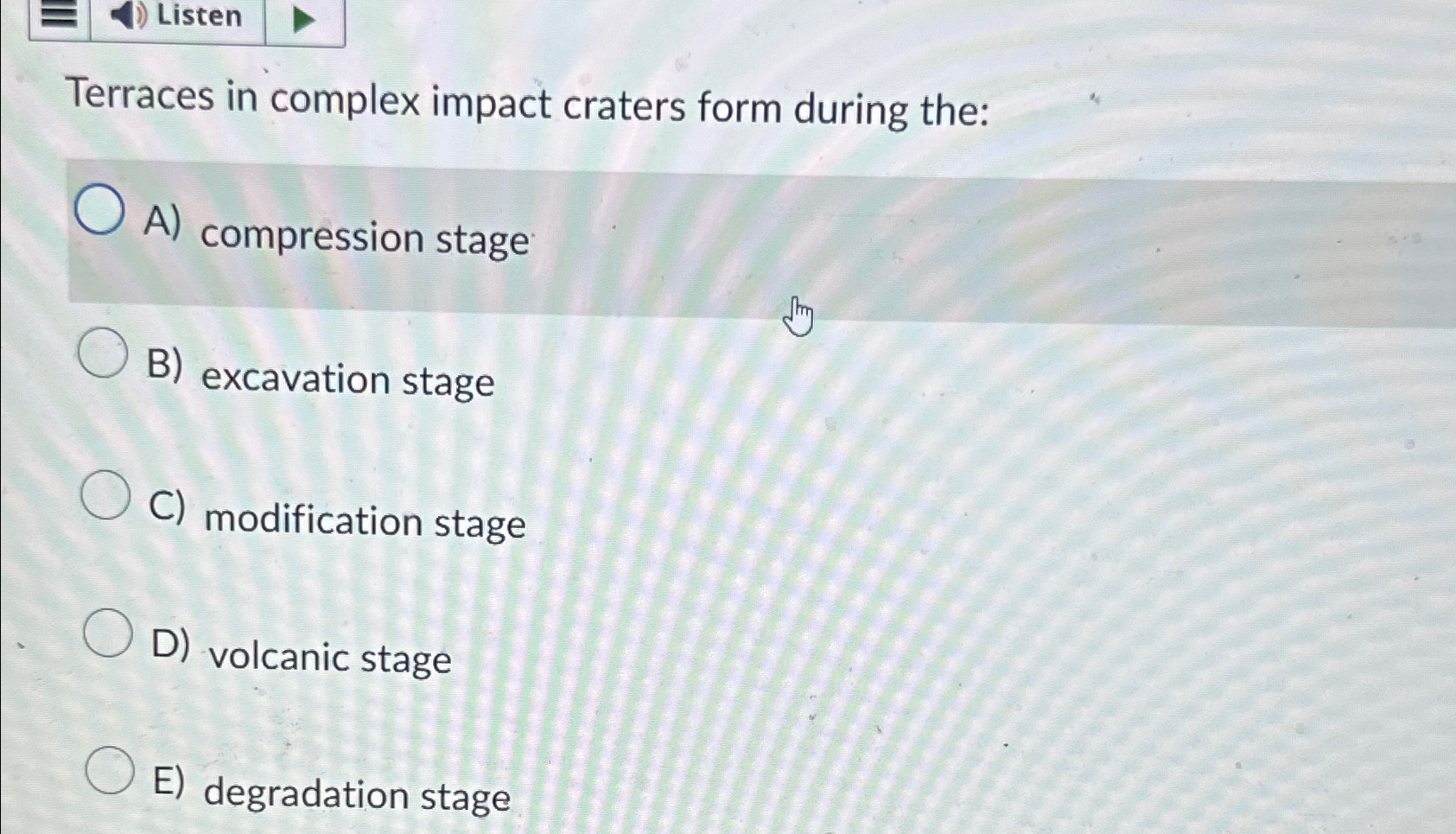 Solved ListenTerraces In Complex Impact Craters Form During | Chegg.com