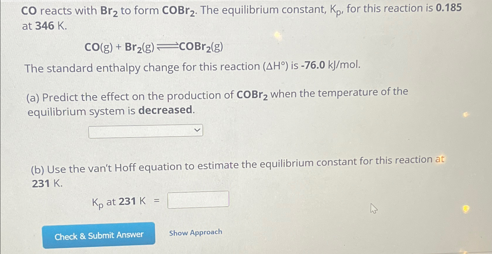 Solved CO reacts with Br2 ﻿to form COBr2. ﻿The equilibrium | Chegg.com