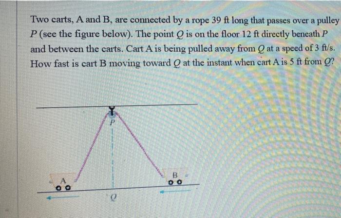 Solved Two Carts, A And B, Are Connected By A Rope 39 Ft | Chegg.com