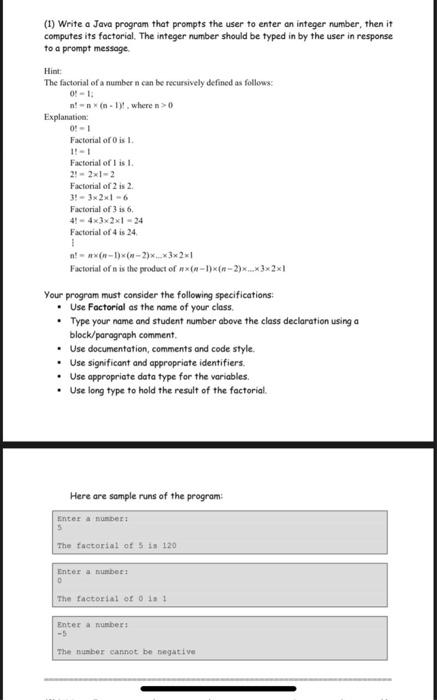 Solved (1) Write a Java program that prompts the user to | Chegg.com