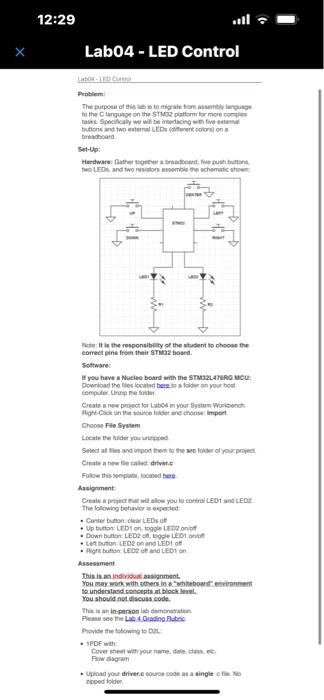 12:29 Lab04 - LED Control Problem The purpose of this | Chegg.com