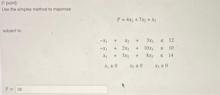 Solved (1 point) Use the simplex method to maximize | Chegg.com