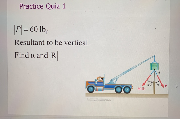 Solved Practice Quiz 1 P = 60 lbf Resultant to be vertical. | Chegg.com