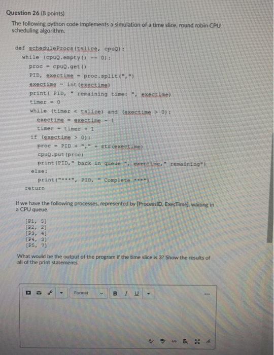 Solved Question 26 (8 points) The following python code | Chegg.com