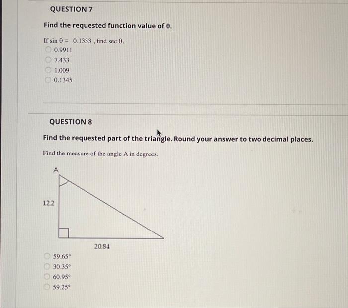 Solved Find the requested function value of θ. If | Chegg.com