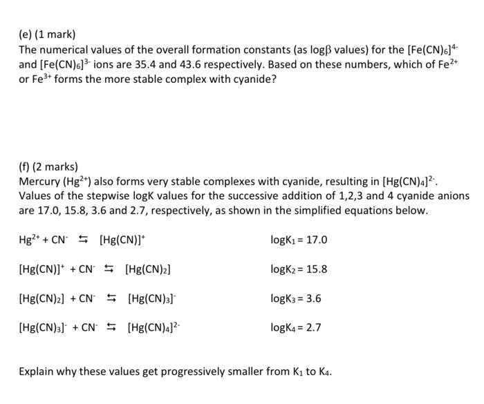 Solved 7.(10 marks) Fe2+ and Fe3+ ions both form stable | Chegg.com