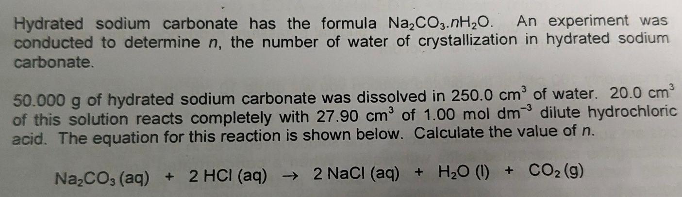 sodium carbonate water of crystallization