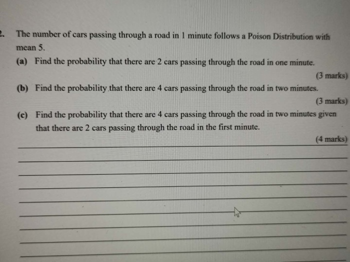Solved The number of cars passing through a road in 1 minute