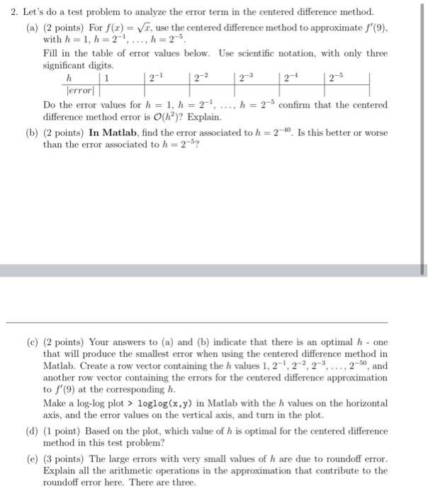 Solved 2. Let's do a test problem to analyze the error term | Chegg.com