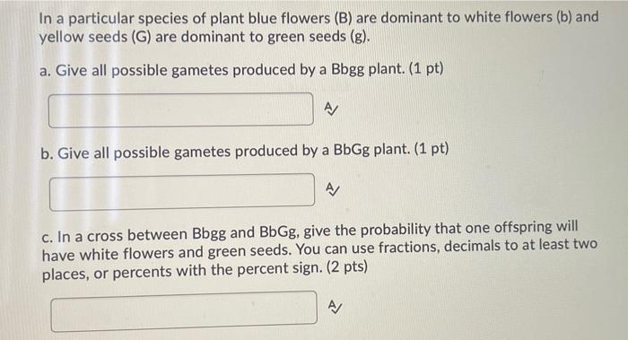 Solved In a particular species of plant blue flowers (B) are | Chegg.com