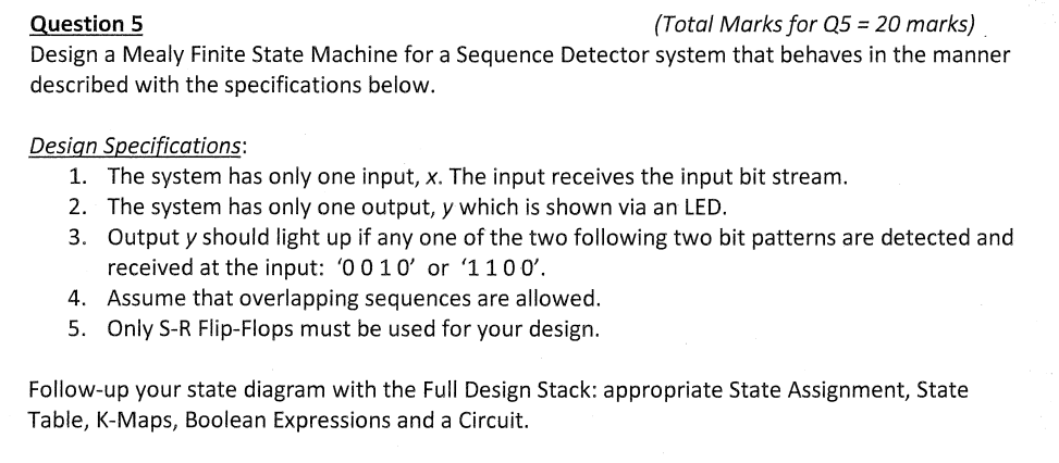 Question 5 (Total Marks for Q5 =20 ﻿marks)Design a | Chegg.com