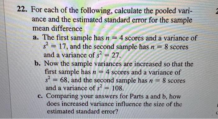 Solved 22. For Each Of The Following, Calculate The Pooled | Chegg.com