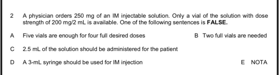 Solved 2 ﻿A physician orders 250mg ﻿of an IM injectable | Chegg.com