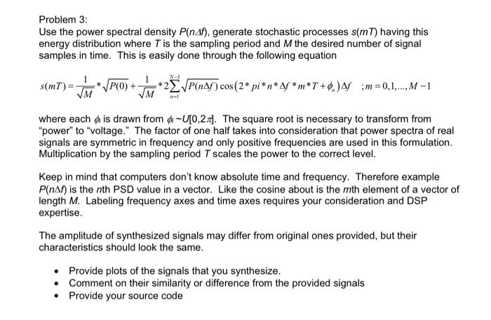 Solved Problem 3: Use the power spectral density P(nΔf), | Chegg.com