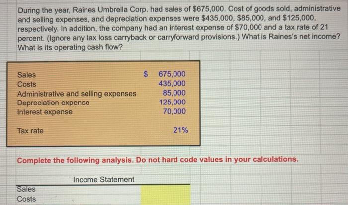 Solved During The Year Raines Umbrella Corp Had Sales Of Chegg Com   Image