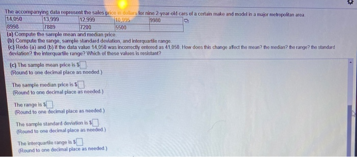 Solved The accompanying data represent the sales price in | Chegg.com