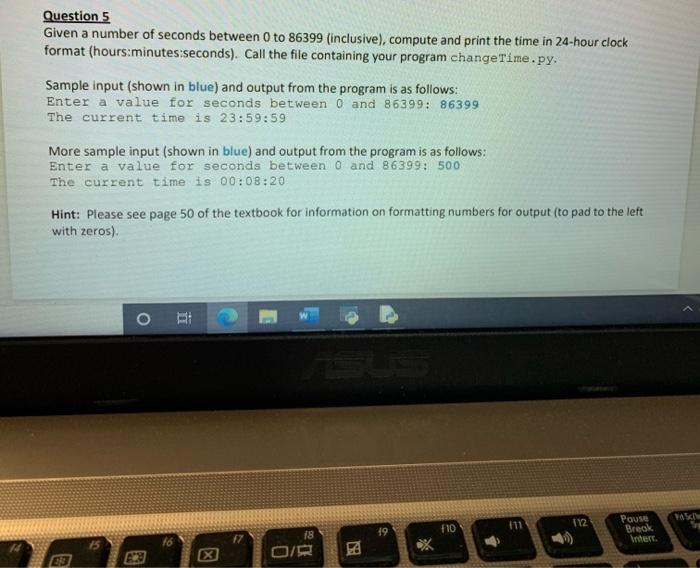 Solved Question 5 Given a number of seconds between 0 to | Chegg.com