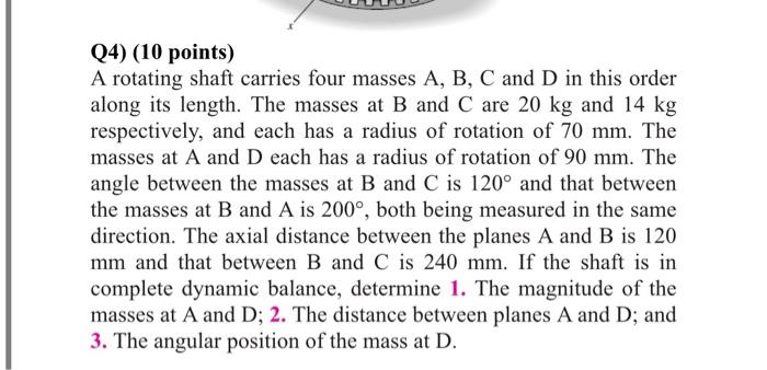 Solved Q4) (10 Points) A Rotating Shaft Carries Four Masses | Chegg.com