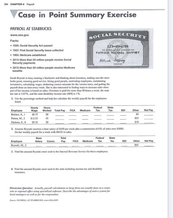 266 Chapter 6 Payroll Case In Point Summary Exercise Chegg Com