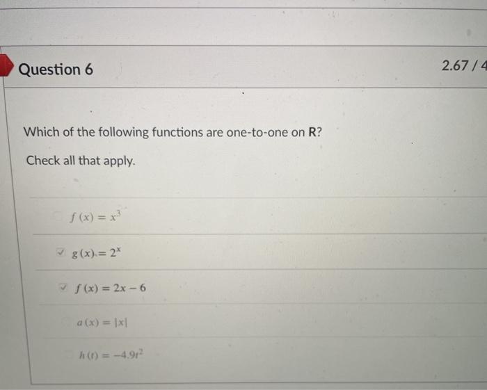 Solved Question 6 2.67 / 4 Which of the following functions | Chegg.com