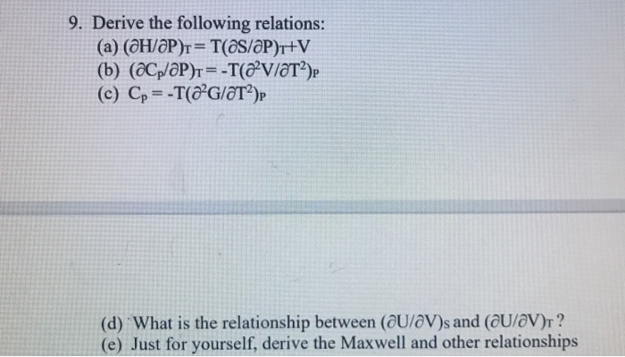 Solved 9 Derive The Following Relations A H Op T Chegg Com