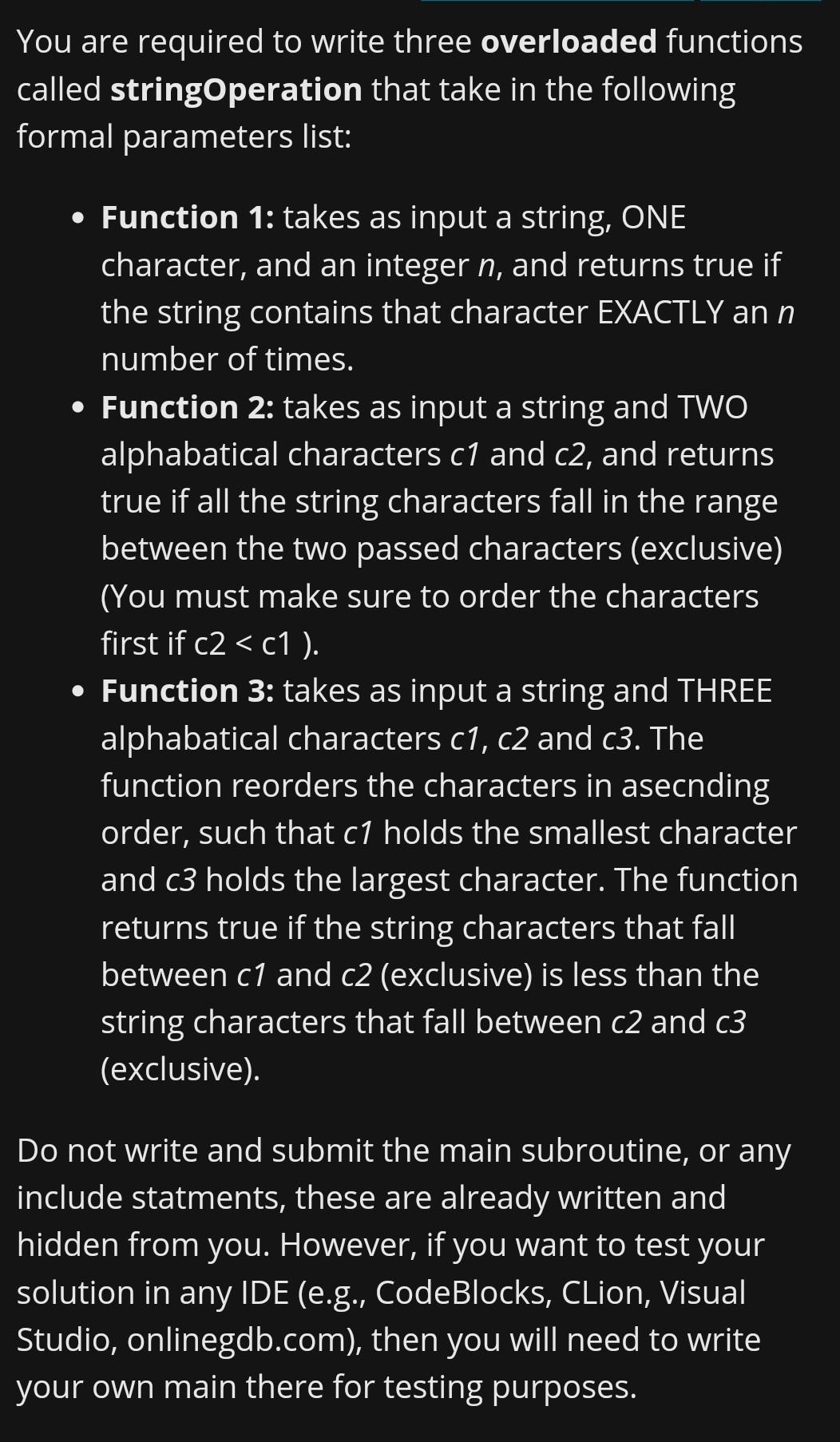 Solved You Are Required To Write Three Overloaded Functions Chegg