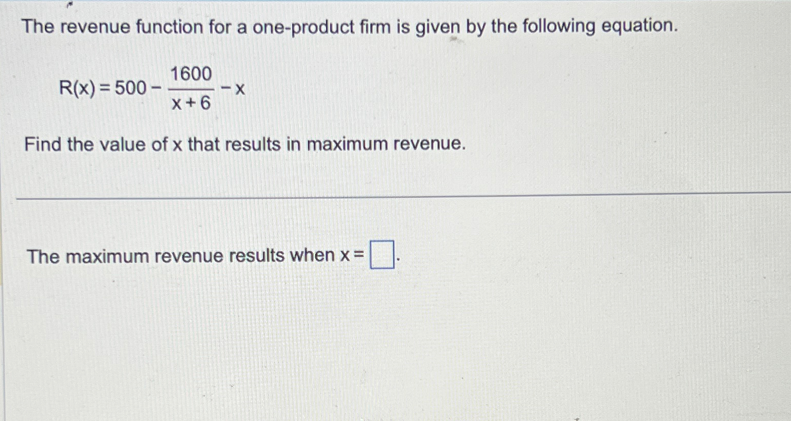 Solved The revenue function for a one-product firm is given | Chegg.com
