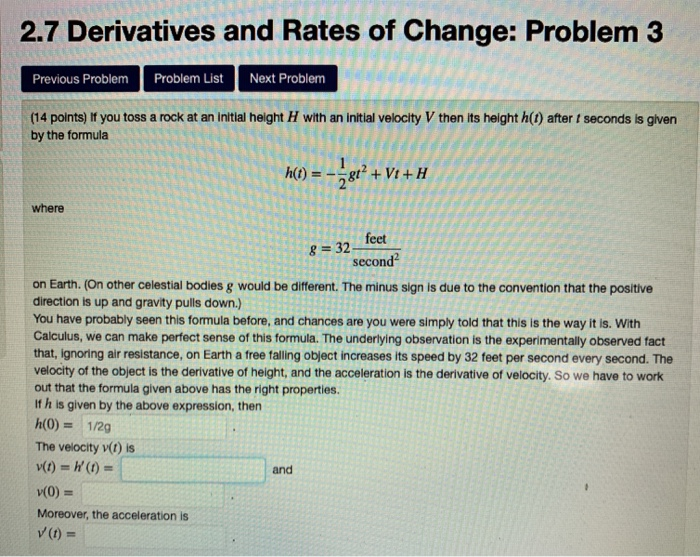 Solved 2.7 Derivatives and Rates of Change: Problem 3 | Chegg.com