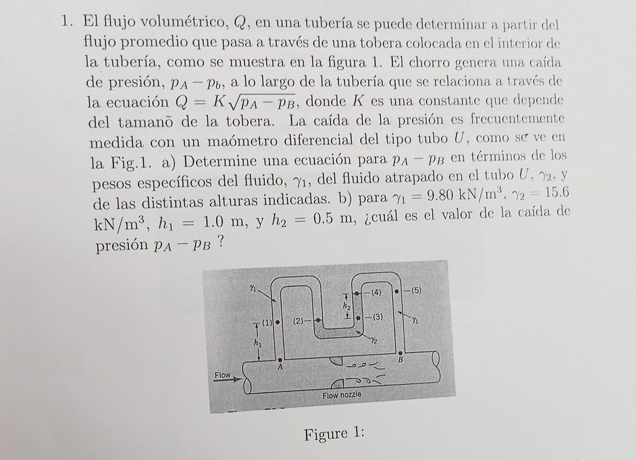 1. El flujo volumétrico, \( Q \), en una tubería se puede determinar a partir del flujo promedio que pasa a través de una tob