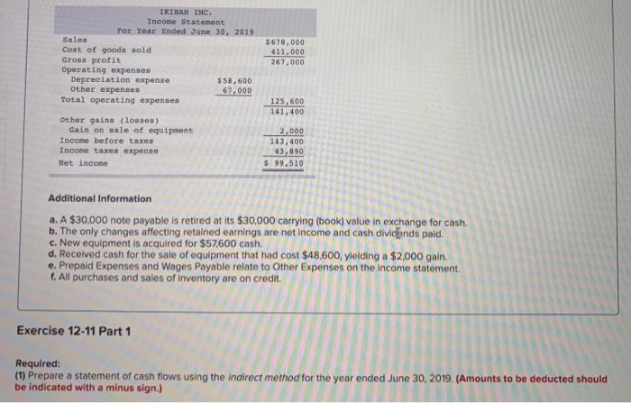 Solved Exercise 12 11 Indirect Preparing Statement Of Cash 0322