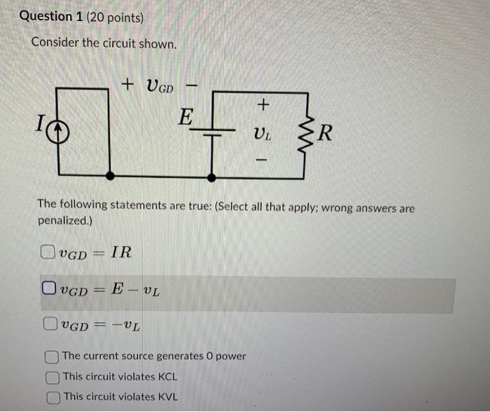 Solved Consider the circuit shown. The following statements | Chegg.com