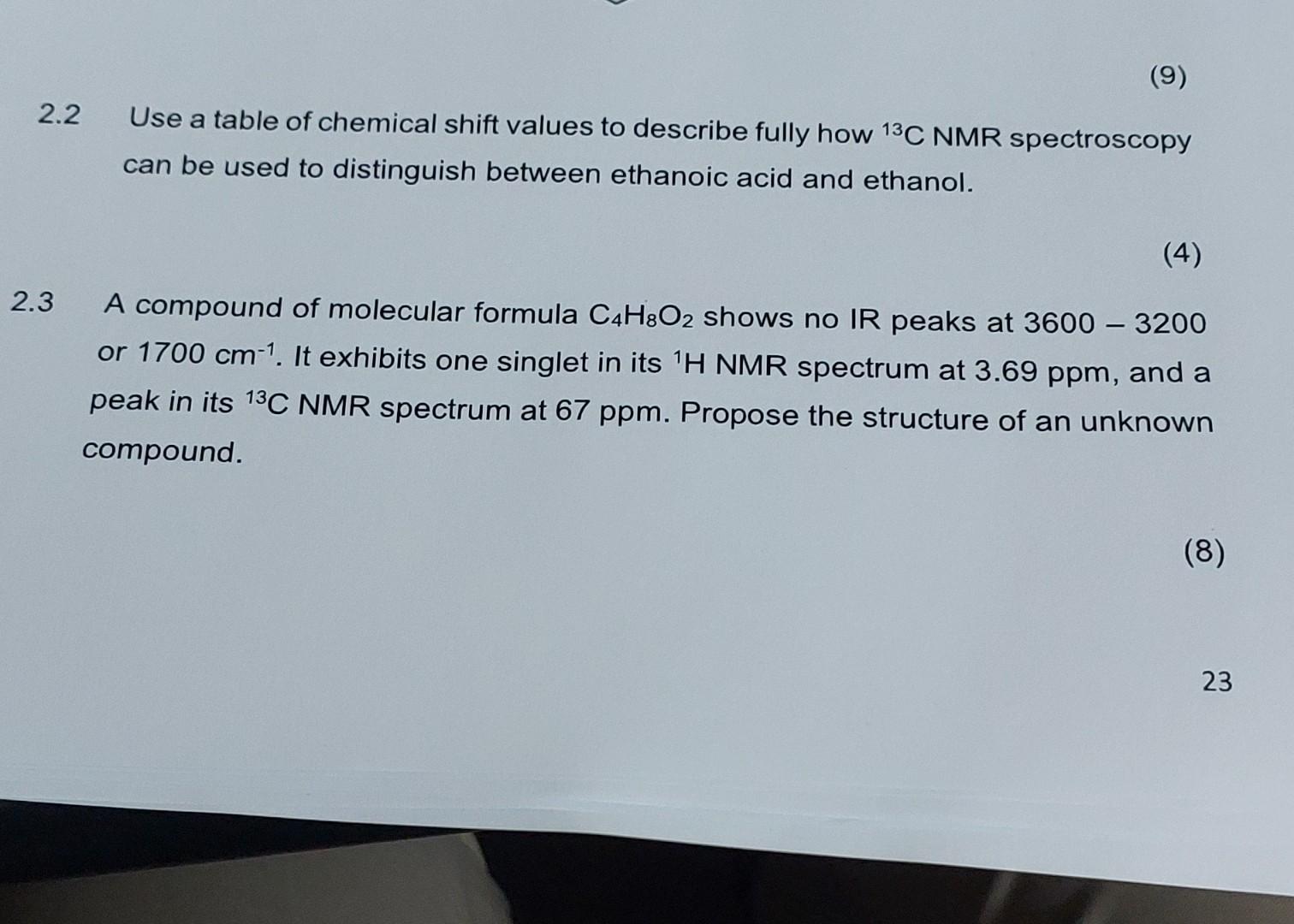 Solved 2.2 Use A Table Of Chemical Shift Values To Describe | Chegg.com