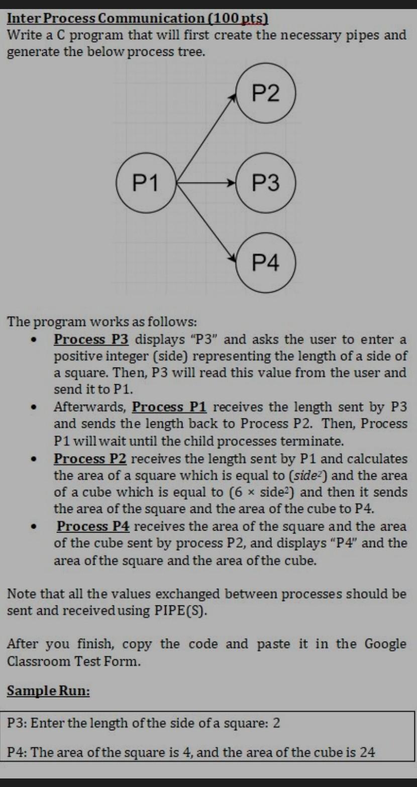 Solved Inter Process Communication (100 pts) Write a C | Chegg.com