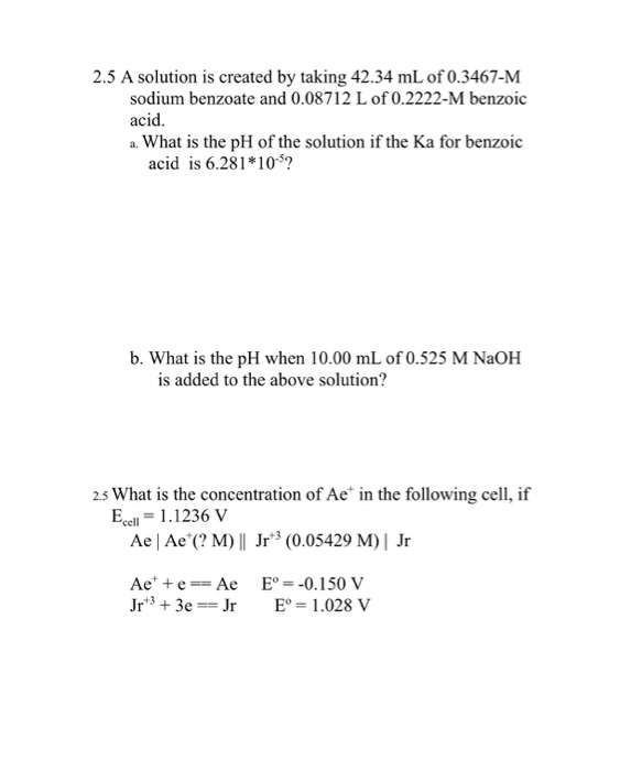 Solved 2 5 A Solution Is Created By Taking 42 34 Ml Of 0 Chegg Com