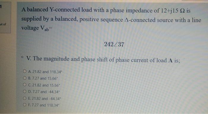 Solved 1 A balanced Y-connected load with a phase impedance | Chegg.com