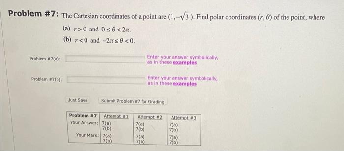 Solved Problem #7: The Cartesian coordinates of a point are | Chegg.com