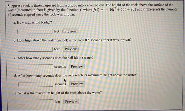 Solved Suppose a rock is thrown upward from a bridge into a | Chegg.com