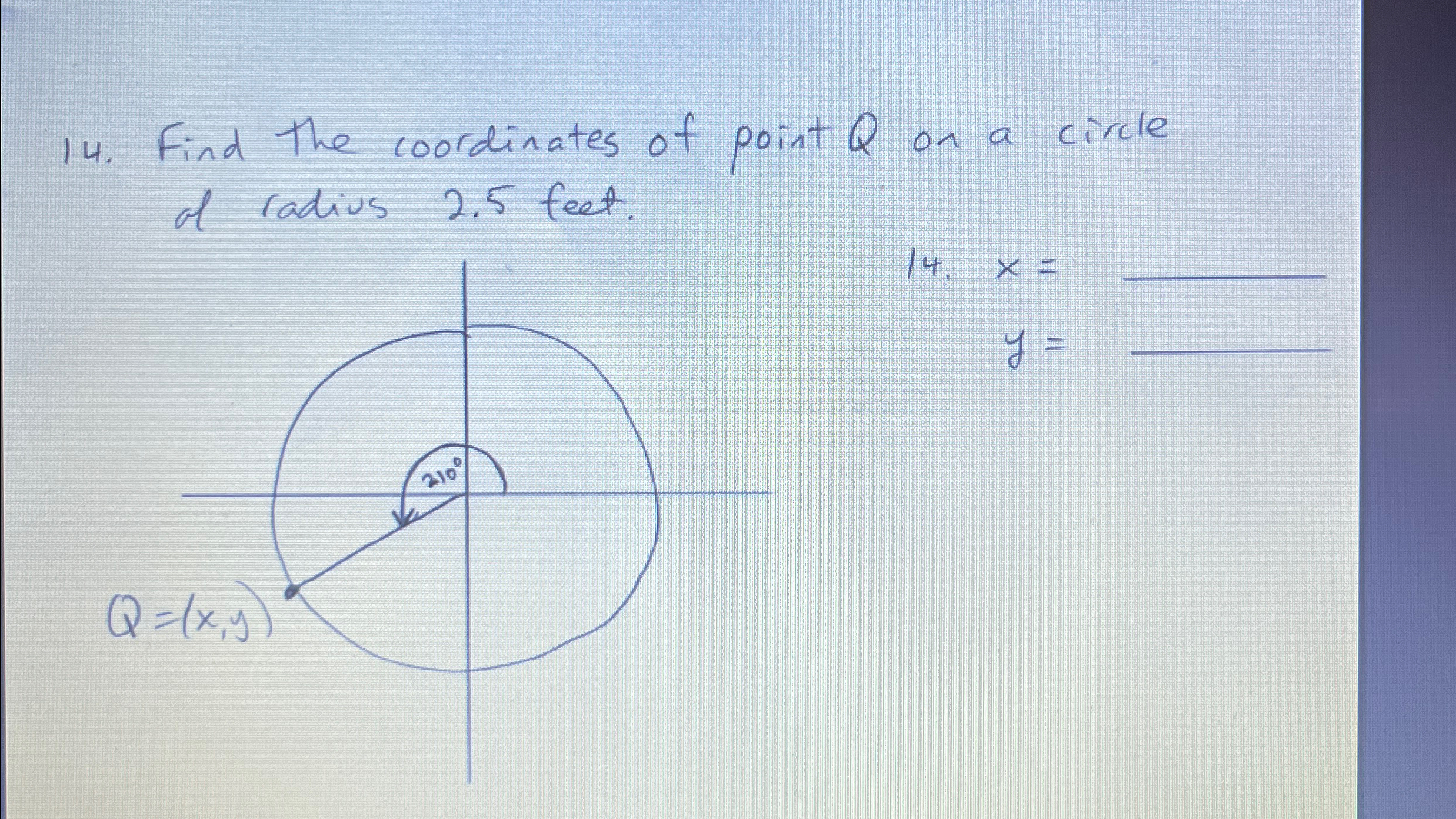 Solved Find the coordinates of point Q ﻿on a circle ol | Chegg.com
