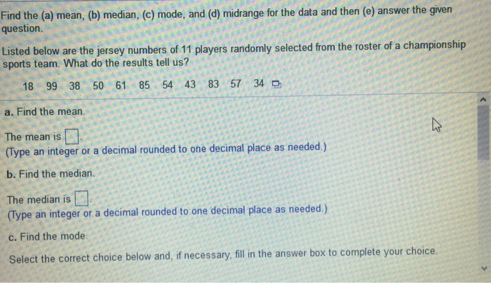 Solved Find The (a) Mean, (b) Median, (c) Mode, And (d) | Chegg.com