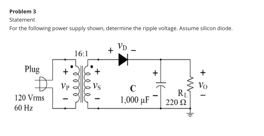Solved Problem 3StatementFor the following power supply | Chegg.com