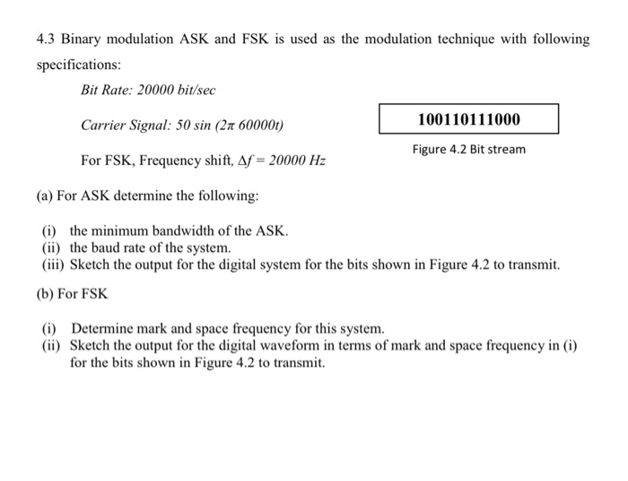 Solved 4.3 Binary modulation ASK and FSK is used as the | Chegg.com