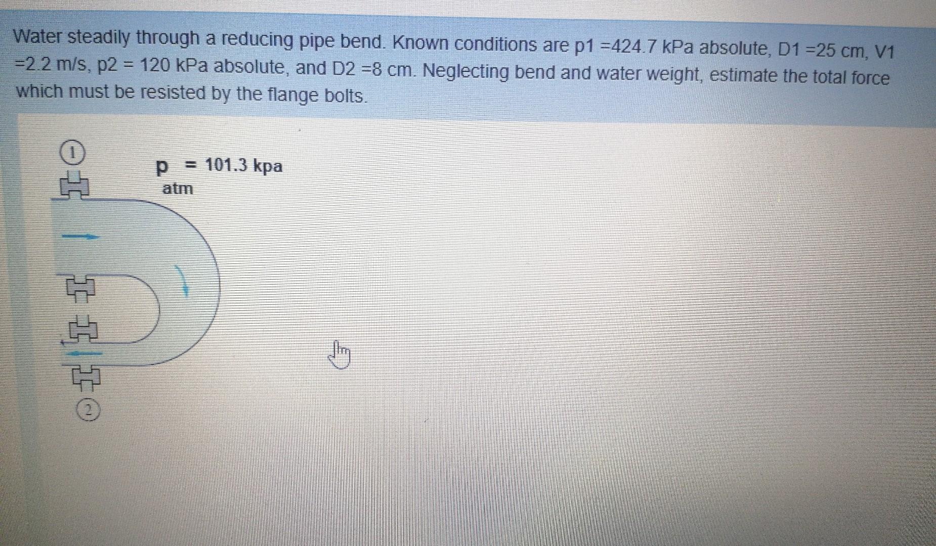 Solved Water steadily through a reducing pipe bend. Known | Chegg.com
