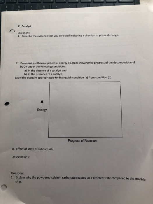 Solved C. Catalyst Questions 1. Describe the evidence that