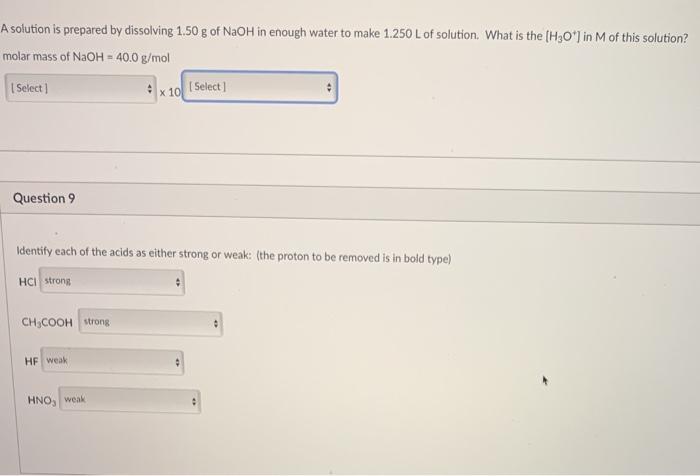 Solved A solution is prepared by dissolving 1.50 g of NaOH | Chegg.com