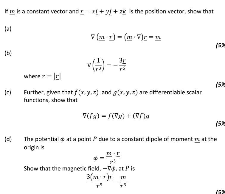 Solved If M Is A Constant Vector And R Xi Yj Zk Is Chegg Com