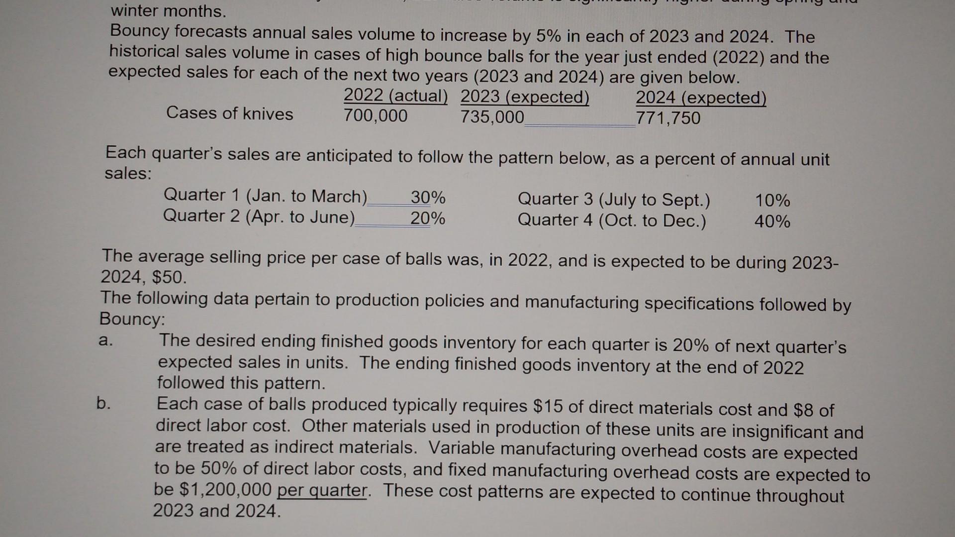 Winter Months Bouncy Forecasts Annual Sales Volume Chegg Com   Image 